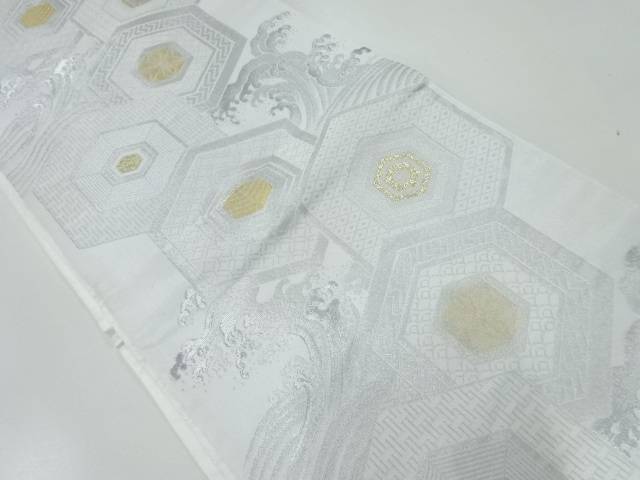 亀甲に荒波・古典柄模様織出し袋帯【中古】【着】 宗sou