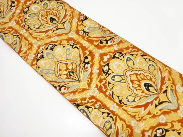 亀甲に花更紗模様織り出し袋帯（着用可）【アンティーク】【中古】【着】 宗sou(4)