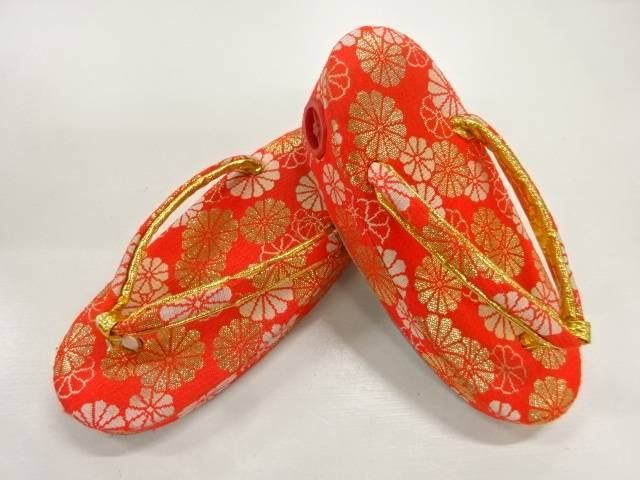 菊模様織出し子供用草履(16.5センチ)【リサイクル】【中古】【着】 宗sou