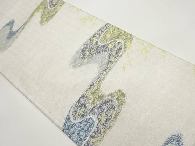 流水に草花模様織出し袋帯【中古】【着】 宗sou
