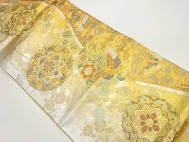 引箔華紋に孔雀模様織出し袋帯【中古】【着】 宗sou