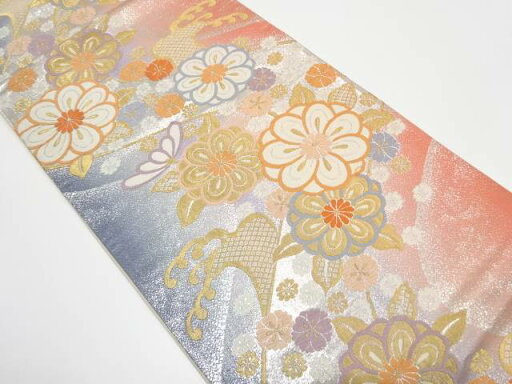 荒波に梅・桜模様織り出し 振袖用袋帯【中古】【着】 宗sou 荒波に梅・桜模様織り出し 振袖用袋帯【中古】【着】 宗sou