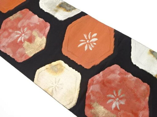亀甲に抽象花模様織り出し袋帯(着用可)【アンティーク】【中古】【着】 宗sou 亀甲に抽象花模様織り出し袋帯(着用可)【アンティーク】【中古】【着】 宗sou
