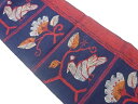 手織り紬横段に花鳥模様織出し名古屋帯【中古】【着】 宗sou