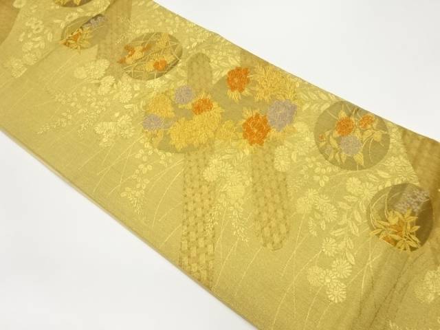 丸文に菊・桐・牡丹模様織出し袋帯【中古】【着】 宗sou