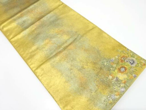 箔置き 洋花模様 袋帯【中古】【着】 宗sou 箔置き 洋花模様 袋帯【中古】【着】 宗sou