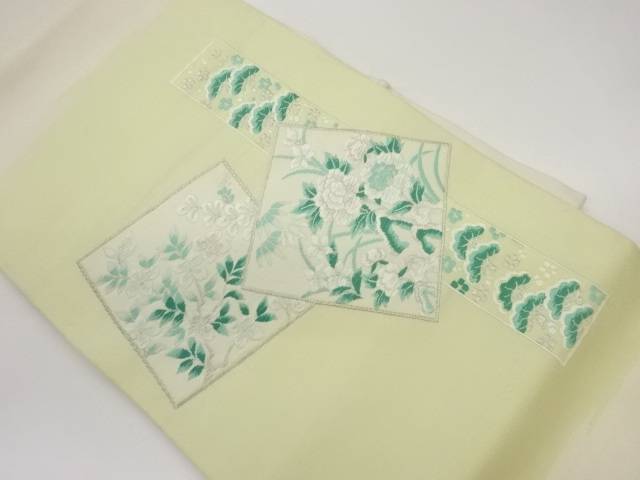色紙に短冊・松・花々模様織出し名古屋帯【中古】【着】 宗sou