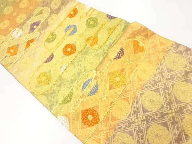 ヱ霞に菊模様織出し袋帯【中古】【着】 宗sou【spoff】