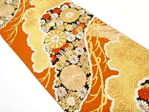 笠松に菊・桐模様織り出し袋帯(材料)【アンティーク】【中古】【着】 宗sou 笠松に菊・桐模様織り出し袋帯(材料)【アンティーク】【中古】【着】 宗sou