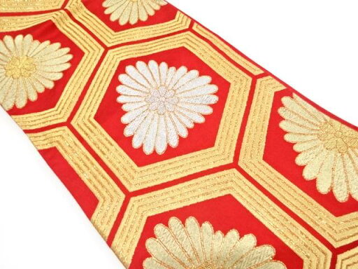 亀甲に菊模様織り出し袋帯(着用可)【アンティーク】【中古】【着】 宗sou 亀甲に菊模様織り出し袋帯(着用可)【アンティーク】【中古】【着】 宗sou