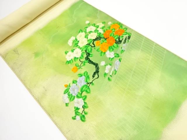 垣根に椿模様織り出し 長襦袢地反物【アンティーク】【中古】【着】 宗sou