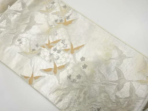 小花に群鶴模様織り出し 袋帯【中古】【着】 宗sou 小花に群鶴模様織り出し 袋帯【中古】【着】 宗sou