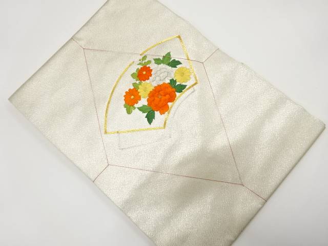 未使用品 地紙に牡丹・菊模様 刺繍 名古屋帯【着】 宗sou