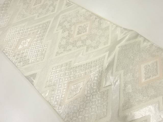 松皮菱に花模様織出し袋帯（材料）【アンティーク】【中古】【着】 宗sou【spoff】