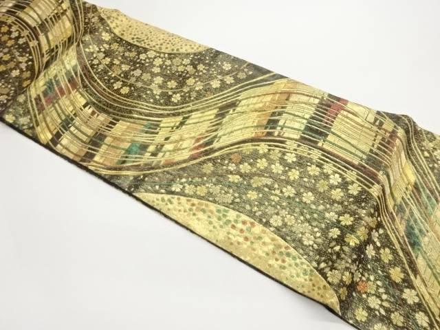 曲線に桜尽くし模様織出し袋帯【中古】【着】 宗sou