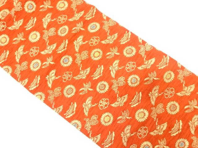草木染 鶴に桐・花模様 名古屋帯【中古】【着】 宗sou