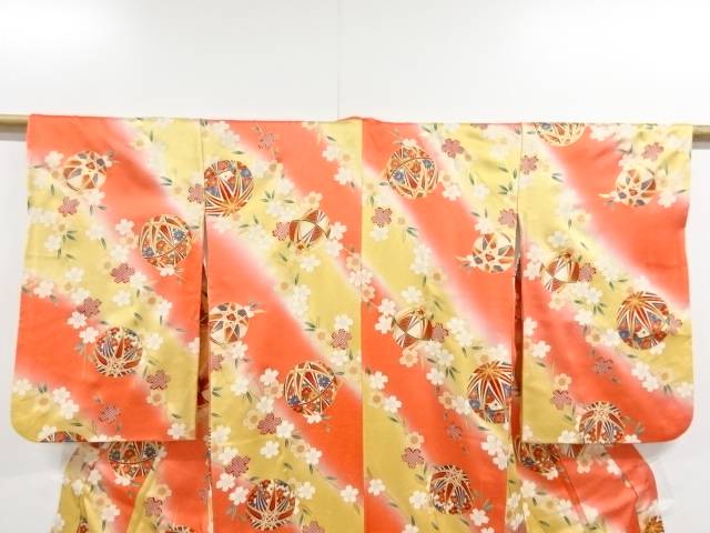 枝垂れ桜に鞠模様子供着物【中古】【着】 宗sou