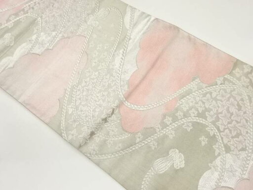 雲取りに組紐・花々模様織出し袋帯【中古】【着】 宗sou 雲取りに組紐・花々模様織出し袋帯【中古】【着】 宗sou