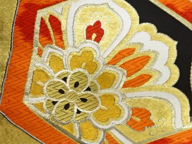 亀甲に華紋織り出し袋帯（着用可）【アンティーク】【中古】【着】 宗sou