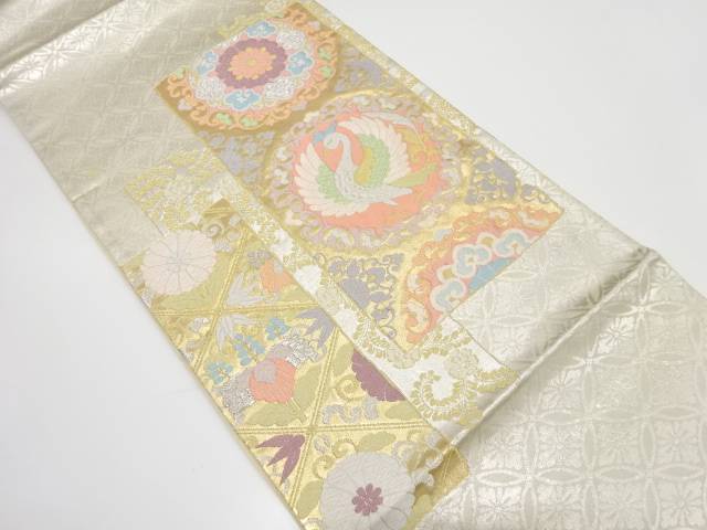 短冊に鳳凰・華紋織り出し袋帯（材料）【アンティーク】【中古】【着】 宗sou