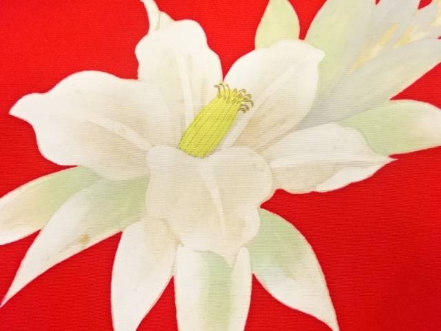 塩瀬百合模様開き名古屋帯（額縁仕立て）【アンティーク】【中古】【着】 宗sou