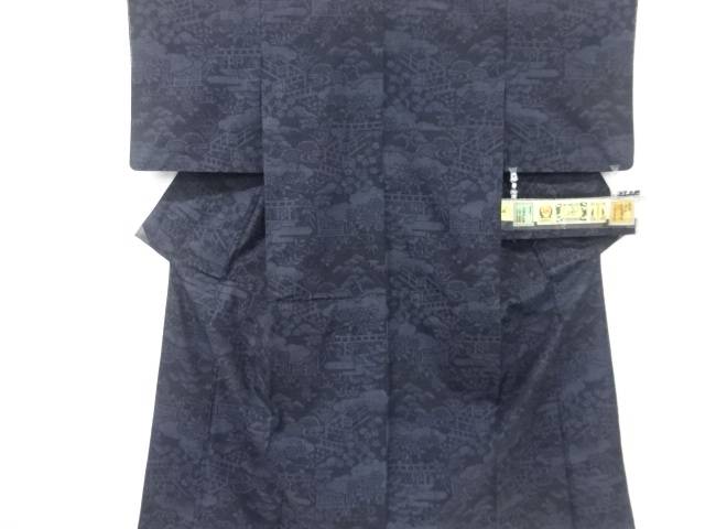 未使用品 雲に草花模様織り出し本場結城紬100亀甲着物(石下)【着】 宗sou