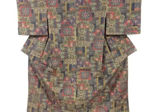 未使用品 色紙に抽象模様織り出し 十日町紬着物【着】 宗sou 未使用品 色紙に抽象模様織り出し 十日町紬着物【着】 宗sou