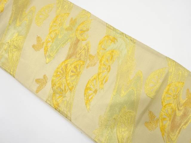 流水に片輪車模様織り出し袋帯（材料）【アンティーク】【中古】【着】 宗sou