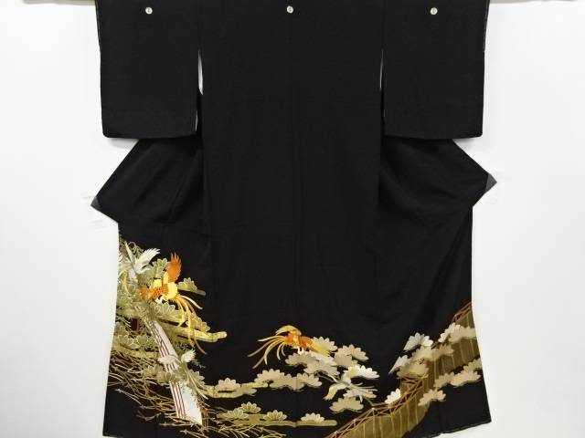 箔置き尾長鳥に枝垂れ柳・椿模様留袖(比翼付き)【中古】【着】 宗sou