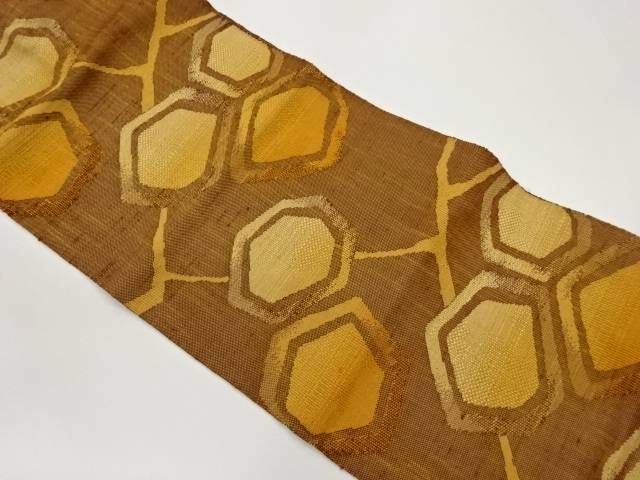 手織り真綿紬抽象模様織出し名古屋帯【中古】【着】 宗sou