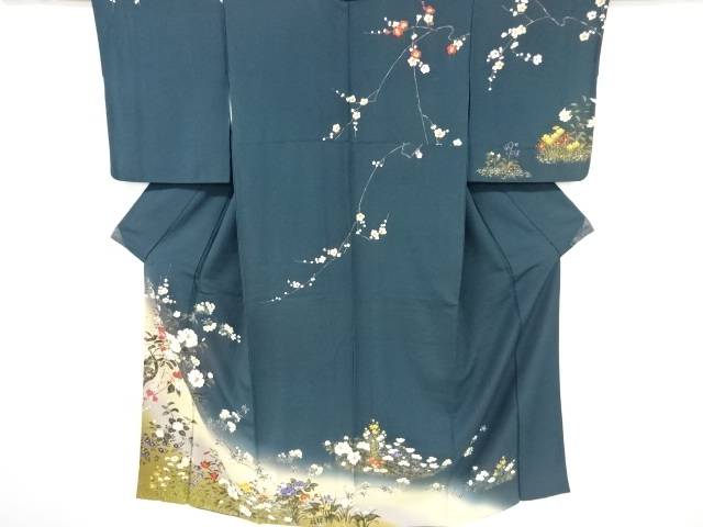 椿に草花模様刺繍訪問着【中古】【着】 宗sou