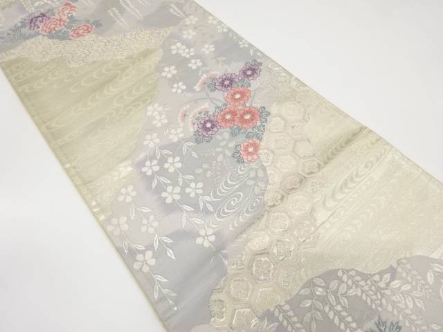 道長取りに菊・藤・古典柄織り出し袋帯（材料）【アンティーク】【中古】【着】 宗sou