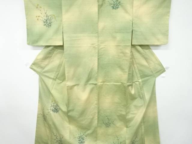 萩模様刺繍手織り紬一つ紋着物【アンティーク】【中古】【着】 宗sou