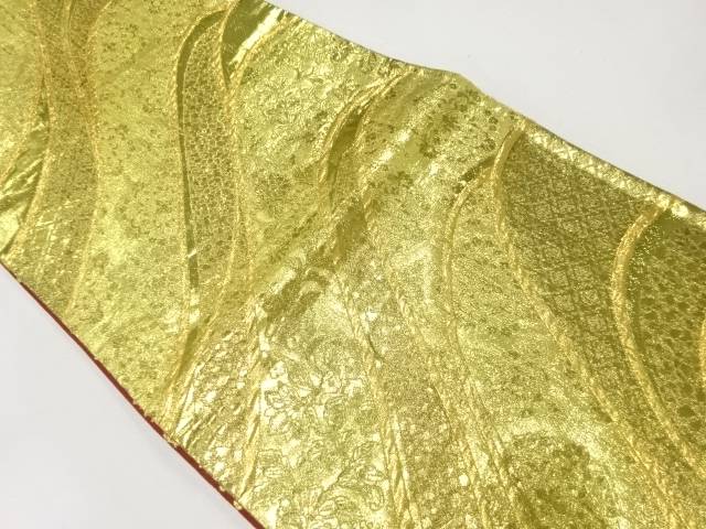 波に草花模様織り出し全通袋帯【中古】【着】 宗sou
