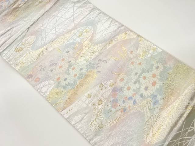 流水に草花模様織出し袋帯【中古】【着】 宗sou