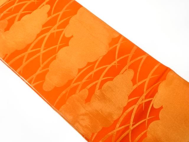 雲に芝草模様織り出し　リバーシブル全通袋帯（材料）【アンティーク】【中古】【着】 宗sou