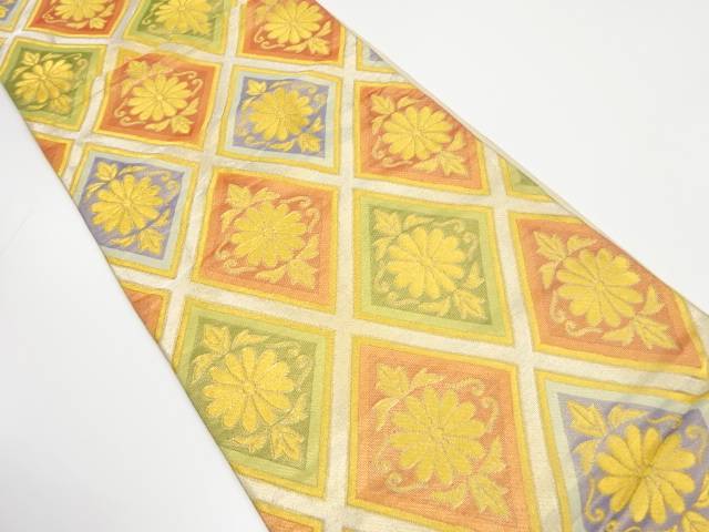 花菱模様織り出し　振袖用袋帯【中古】【着】 宗sou