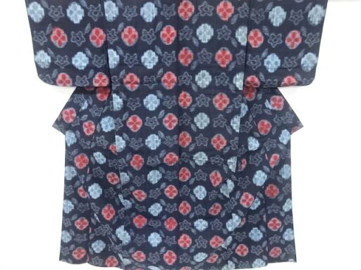 木綿本場久留米絣 抽象花模様単衣着物【アンティーク】【中古】【着】 宗sou 木綿本場久留米絣 抽象花模様単衣着物【アンティーク】【中古】【着】 宗sou