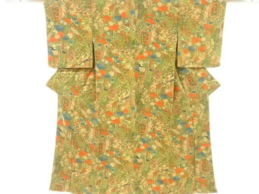 未使用品 縮緬地几帳に花古典柄小紋着物【着】 宗sou 未使用品 縮緬地几帳に花古典柄小紋着物【着】 宗sou