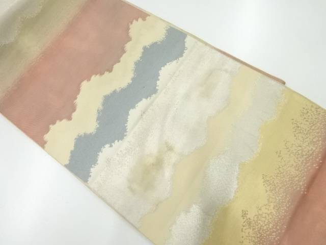 服部織物製　こはく錦横段模様織出し袋帯（材料）【アンティーク】【中古】【着】 宗sou【Pnt】