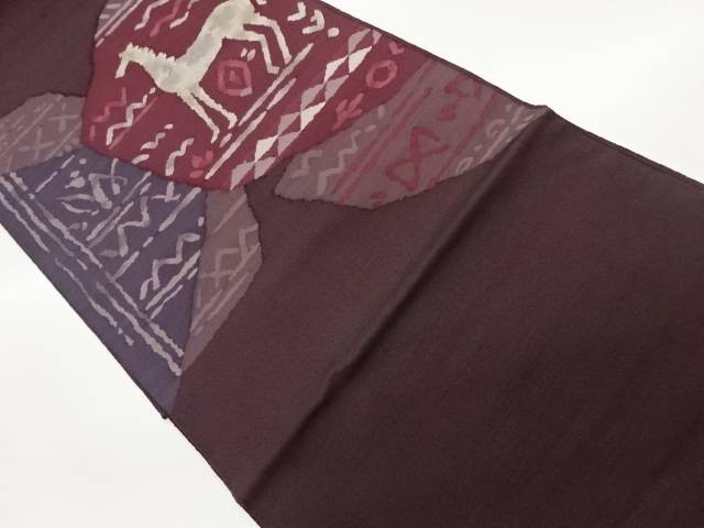 渡文製　すくい織馬に抽象模様織出し洒落袋帯【中古】【着】 宗sou【spoff】のサムネイル