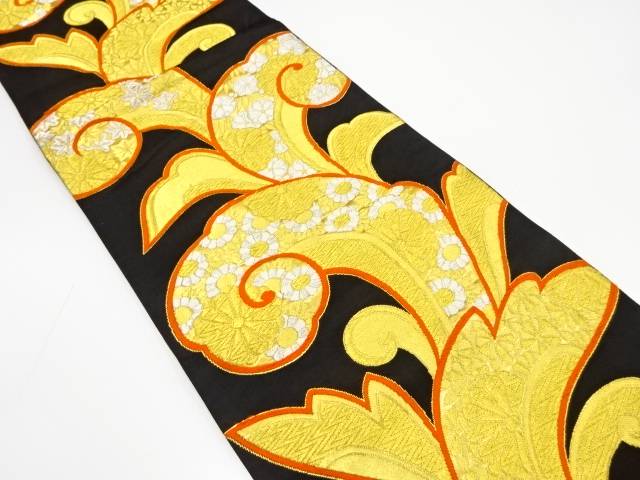 唐草に菊紅葉模様織出し袋帯(着用可)【アンティーク】【中古】【着】 宗sou