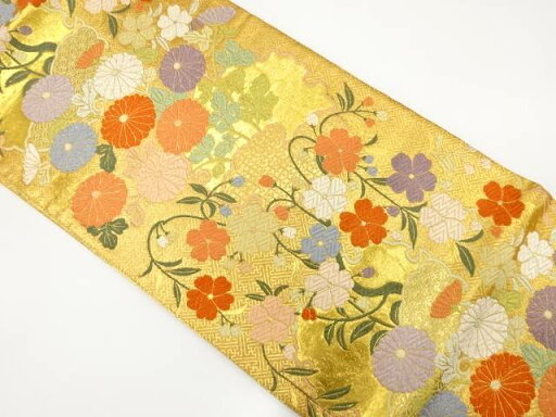 佐賀錦菊に桜模様織出し袋帯【中古】【着】 宗sou 佐賀錦菊に桜模様織出し袋帯【中古】【着】 宗sou