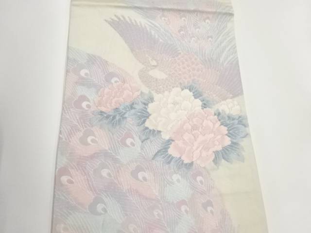 孔雀に牡丹模様織出し袋帯【中古】【着】 宗sou