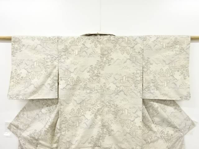 山里風景模様織り出し手織り紬着物【アンティーク】【中古】【着】 宗sou【Pnt】