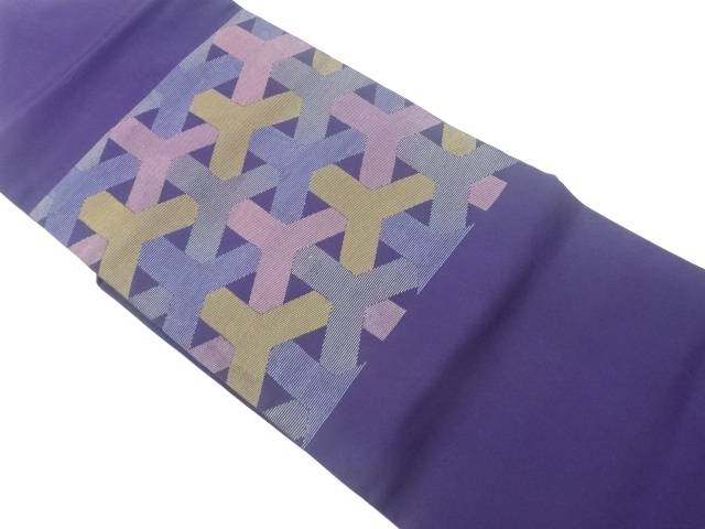 塩瀬変わり亀甲模様刺繍名古屋帯【中古】【着】 宗sou