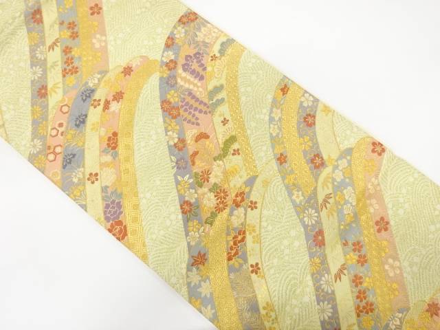 流水に花・古典柄織り出し 袋帯【中古】【着】 宗sou