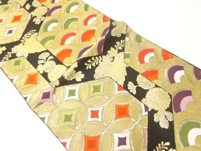 古典柄に菊桐模様織出し袋帯（材料）【アンティーク】【中古】【着】 宗sou【Pnt】