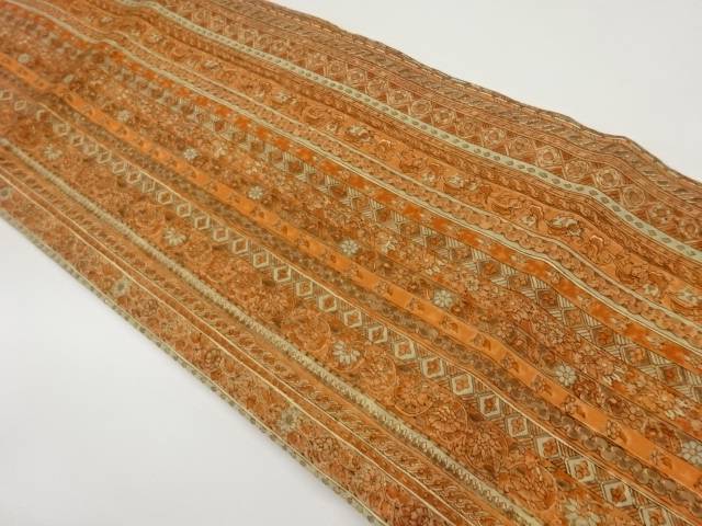 縞に花唐草模様名古屋帯【中古】【着】 宗sou