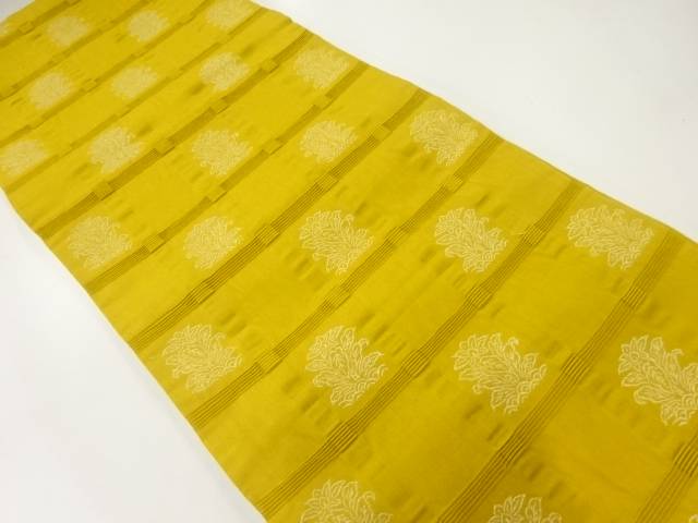 格子に草花模様織出し袋帯【中古】【着】 宗sou